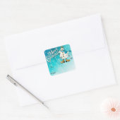Vrolijk Kerstmis Blauw Sneeuwvlok Sneeuwman Vierkante Sticker (Envelop)