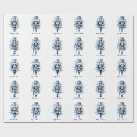 Vrolijk Kerstmis Blauwe Notenkraker Cadeaupapier (Vlak)