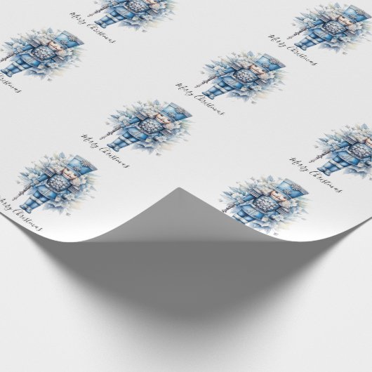 Vrolijk Kerstmis Blauwe Notenkraker Cadeaupapier (Hoek)