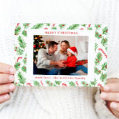 Vrolijk Kerstmis Bloemen Groen Twee Foto Feestdagenkaart