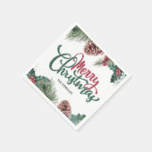 Vrolijk Kerstmis Bloemendennenappel Rode Holly Ran Servet (Hoek)