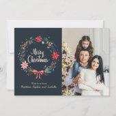 Vrolijk Kerstmis Bloemenkrans gepersonaliseerde fo Kaart (Voorkant)