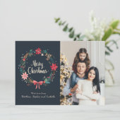 Vrolijk Kerstmis Bloemenkrans gepersonaliseerde fo Kaart (Staand voorkant)