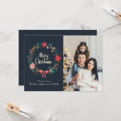 Vrolijk Kerstmis Bloemenkrans gepersonaliseerde fo Kaart (Voorkant / Achterkant in situ)