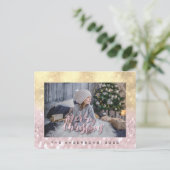 Vrolijk Kerstmis Blush FauxGold Vonk Foto Glitter Briefkaart (Staand voorkant)