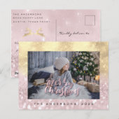 Vrolijk Kerstmis Blush FauxGold Vonk Foto Glitter Briefkaart (Voorkant / Achterkant)