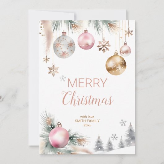 Vrolijk Kerstmis boho metallic baubles waterverf Feestdagenkaart (Voorkant)