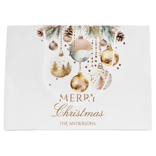 Vrolijk Kerstmis boho metallic baubles waterverf Groot Cadeauzakje (Voorkant)