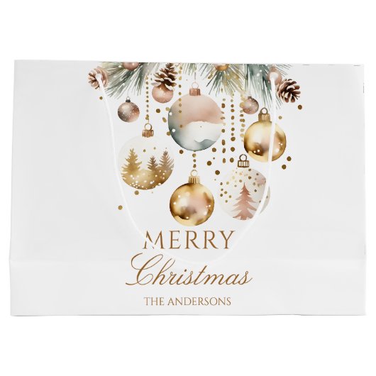 Vrolijk Kerstmis boho metallic baubles waterverf Groot Cadeauzakje (Achterkant)