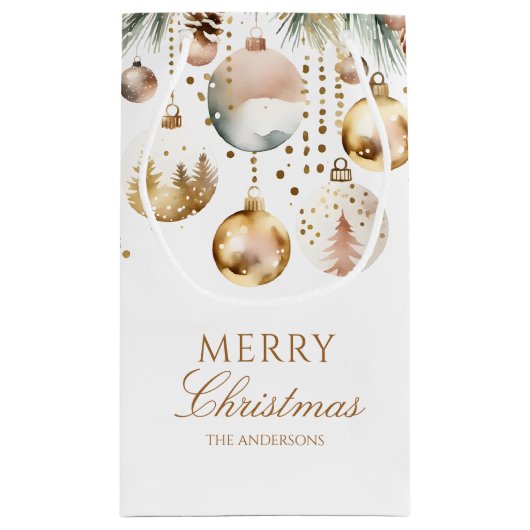 Vrolijk Kerstmis boho metallic baubles waterverf Klein Cadeauzakje (Achterkant)