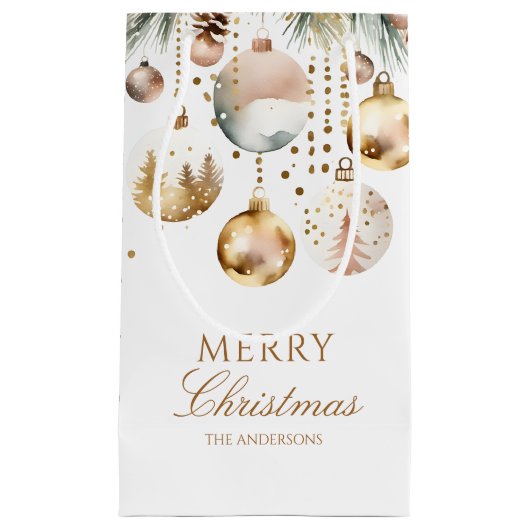 Vrolijk Kerstmis boho metallic baubles waterverf Klein Cadeauzakje (Voorkant)