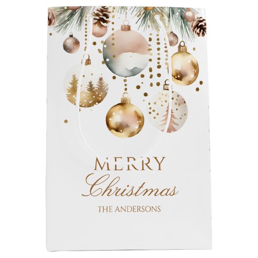 Vrolijk Kerstmis boho metallic baubles waterverf Medium Cadeauzakje (Voorkant)