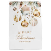 Vrolijk Kerstmis boho metallic baubles waterverf Medium Cadeauzakje (Achterkant)