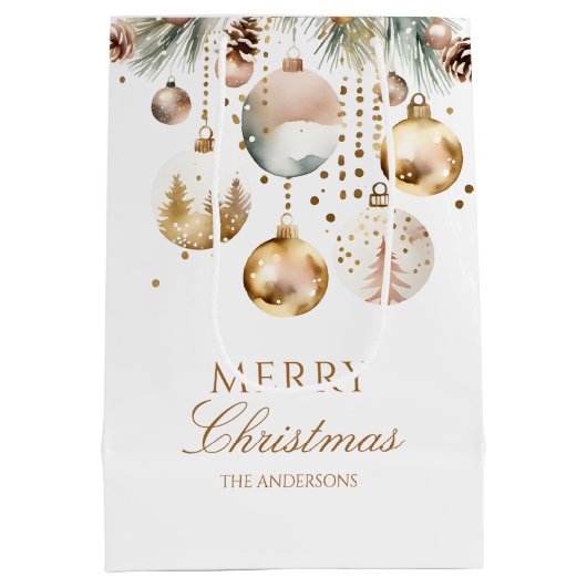 Vrolijk Kerstmis boho metallic baubles waterverf Medium Cadeauzakje (Achterkant)