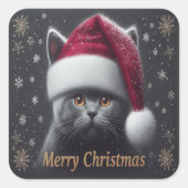 Vrolijk Kerstmis Bombay Kat, Kerstman Bombay Kat Vierkante Sticker (Voorkant)