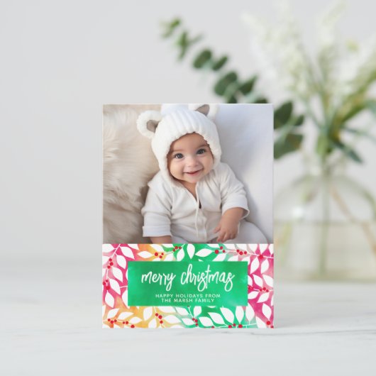 Vrolijk Kerstmis Botanische Cheery Tie Dye - Foto Feestdagenkaart (Staand voorkant)