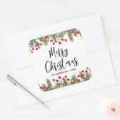 Vrolijk Kerstmis Botanische Pijn & Berry Custom Vierkante Sticker (Envelop)