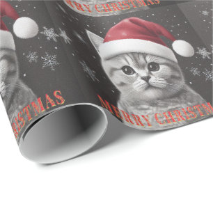 Vrolijk Kerstmis Britse shorthair Cat, Santa Cat Cadeaupapier