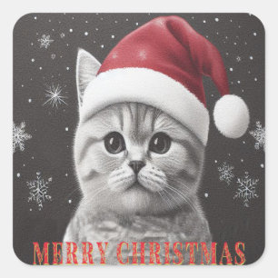 Vrolijk Kerstmis Britse shorthair Cat, Santa Cat Vierkante Sticker