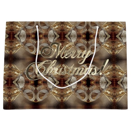 Vrolijk Kerstmis Bruin Patroon Faux Gold Script Groot Cadeauzakje (Voorkant)