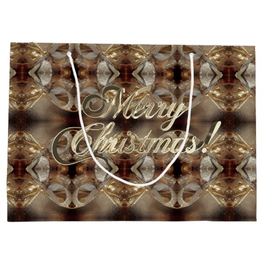 Vrolijk Kerstmis Bruin Patroon Faux Gold Script Groot Cadeauzakje (Achterkant)