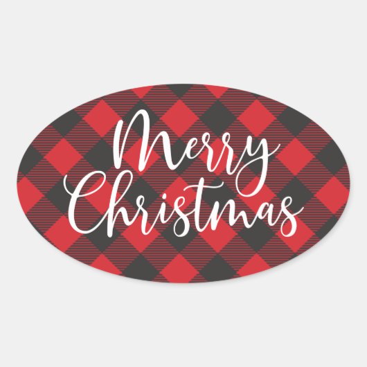 Vrolijk Kerstmis Buffel Plaid Classic Ronde Sticke Ovale Sticker (Voorkant)