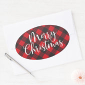 Vrolijk Kerstmis Buffel Plaid Classic Ronde Sticke Ovale Sticker (Envelop)
