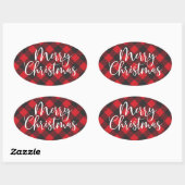 Vrolijk Kerstmis Buffel Plaid Classic Ronde Sticke Ovale Sticker (Vel)