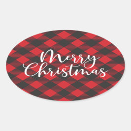 Vrolijk Kerstmis Buffel Plaid Classic Ronde Sticke Ovale Sticker