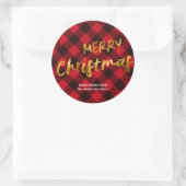 Vrolijk Kerstmis Buffel Plaid en Gouden Folie Scri Ronde Sticker (Tas)