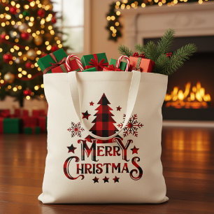 Vrolijk Kerstmis Buffel Plaid Kerstmis Tote Bag