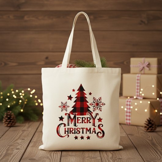 Vrolijk Kerstmis Buffel Plaid Kerstmis Tote Bag