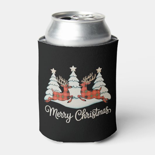 Vrolijk Kerstmis Buffel Plaid Rendier Xmas Tree Blikjeskoeler (Blikje Voorkant)