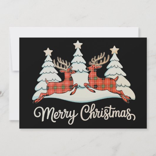 Vrolijk Kerstmis Buffel Plaid Rendier Xmas Tree Feestdagenkaart (Voorkant)