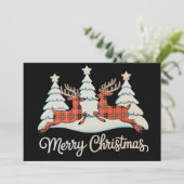 Vrolijk Kerstmis Buffel Plaid Rendier Xmas Tree Feestdagenkaart (Staand voorkant)