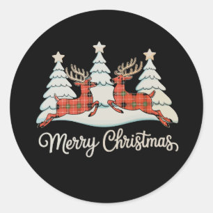 Vrolijk Kerstmis Buffel Plaid Rendier Xmas Tree Ronde Sticker
