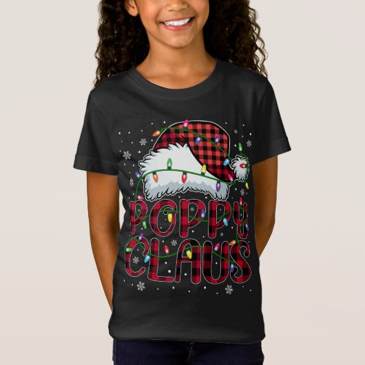 Vrolijk Kerstmis Buffel Plaid Rode Santa Hoed Popp T-shirt (Voorkant)