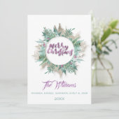 Vrolijk Kerstmis buik krans Monogram Wit Kaart (Staand voorkant)