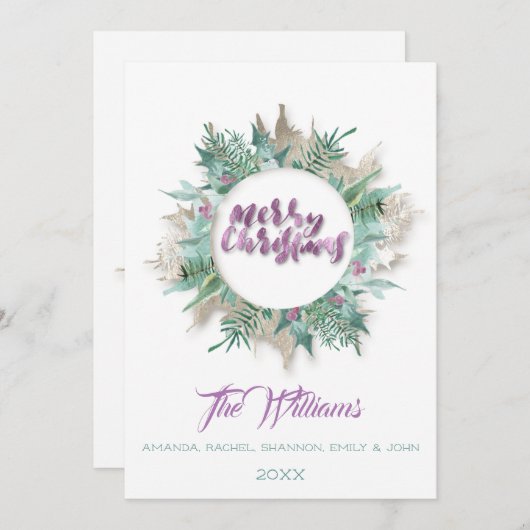 Vrolijk Kerstmis buik krans Monogram Wit Kaart (Voorkant / Achterkant)