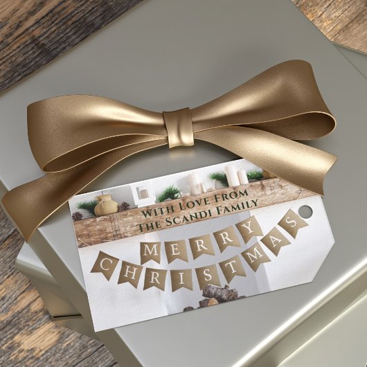 Vrolijk Kerstmis Bunting Open haard Custom Holiday Cadeaulabel