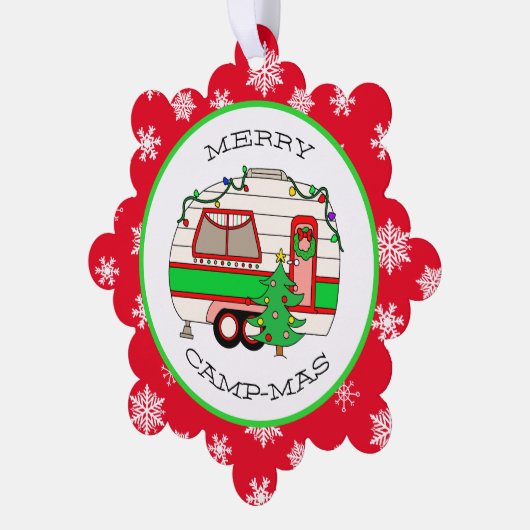 Vrolijk Kerstmis Camping Pun Retro RV Camper Ornament Kaart (Links)