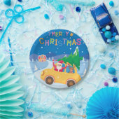 Vrolijk Kerstmis Cartoon Santa Rendier Auto Papieren Bordje (Feest)