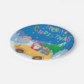 Vrolijk Kerstmis Cartoon Santa Rendier Auto Papieren Bordje (Gekanteld)