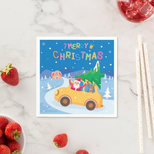 Vrolijk Kerstmis Cartoon Santa Rendier Auto Servet (Insitu)