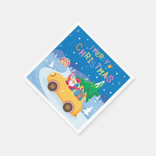 Vrolijk Kerstmis Cartoon Santa Rendier Auto Servet (Hoek)