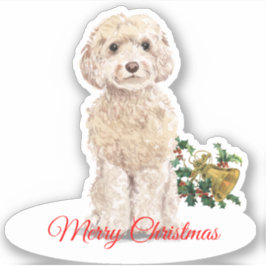 Vrolijk Kerstmis Champagne Cockapo Custom-Cut Viny Sticker
