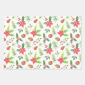 Vrolijk Kerstmis Chic Bloemen Waterverf Poinsettia Inpakpapier Vel (Voorkant 3)