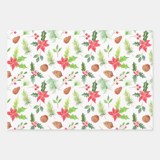 Vrolijk Kerstmis Chic Bloemen Waterverf Poinsettia Inpakpapier Vel (Voorkant 3)