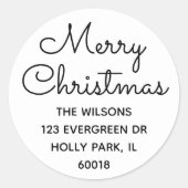 Vrolijk Kerstmis Chic Eenvoudig Script Retouradres Ronde Sticker (Voorkant)