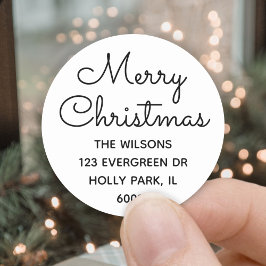 Vrolijk Kerstmis Chic Eenvoudig Script Retouradres Ronde Sticker